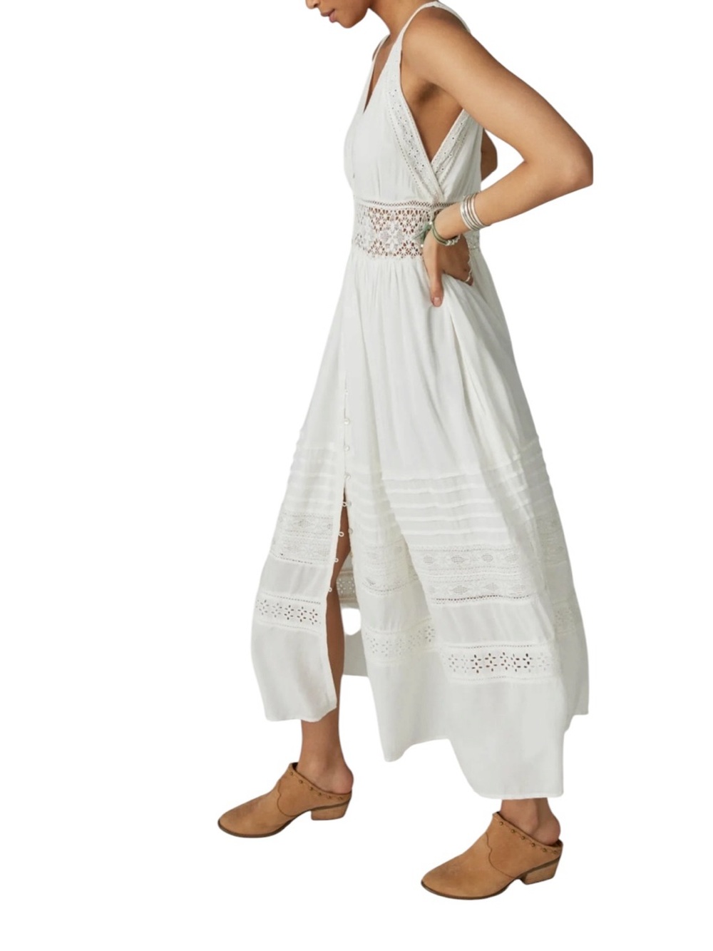 Boho White Lightweight Lace Airy Cotton Maxi Dress